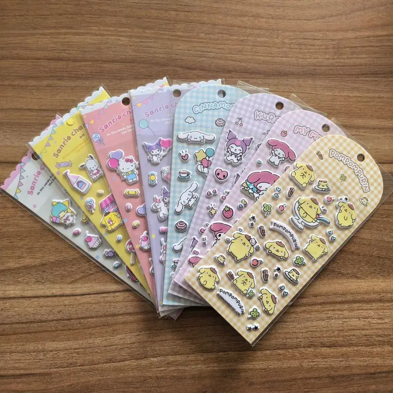 

24/48 шт. 3D-наклейки Kuromi My Melody Cinnamoroll, милые мультяшные аниме-стикеры, объемные пузырьковые наклейки, игрушки, канцелярские товары для детей и студентов, оптом
