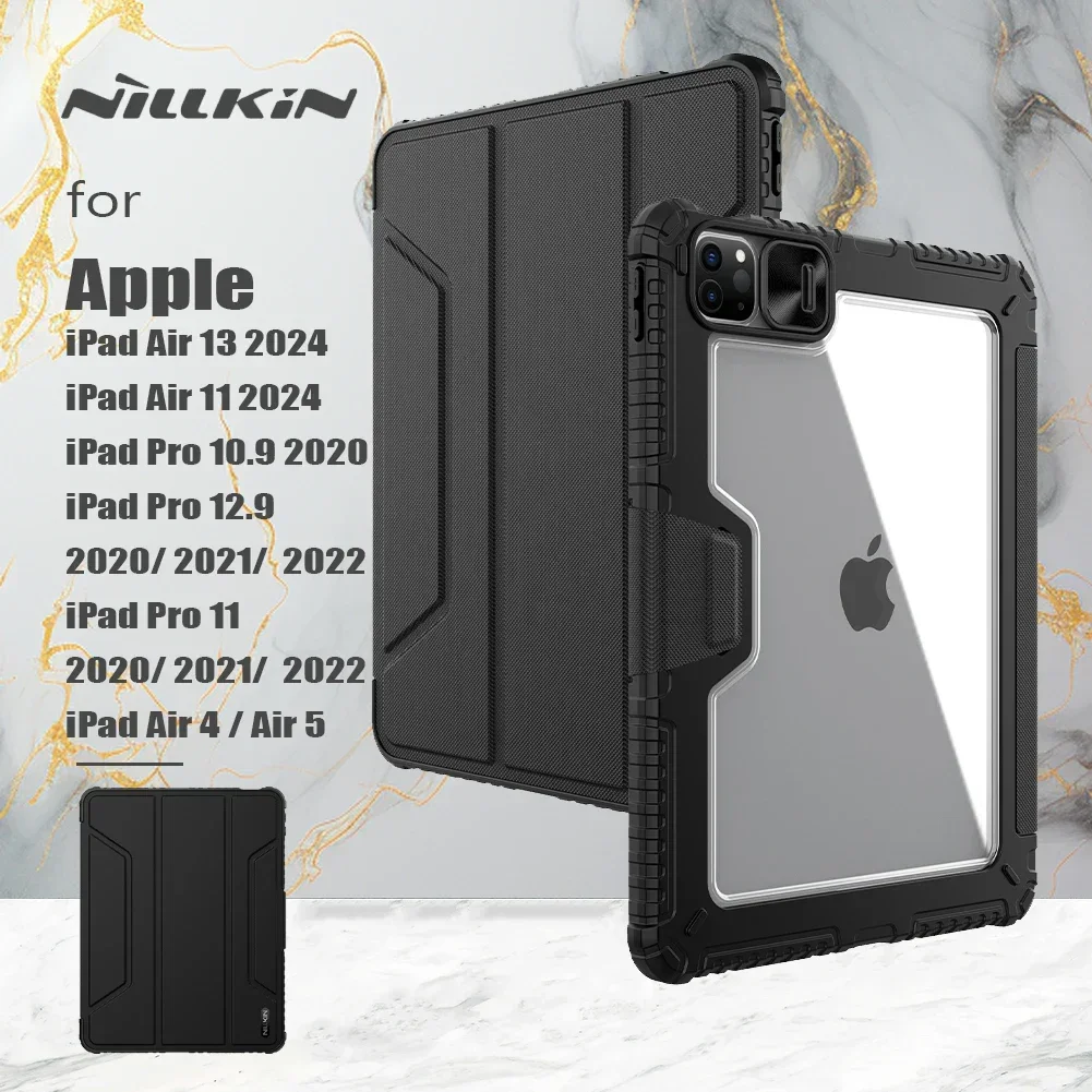 

For iPad Pro 11 Pro 12.9 2022 2021 2020 Pro 10.9 2020 Air 11 13 2024 Air 5 4 Bumper Leather PU+PC Flip Case Camera Slide Cover