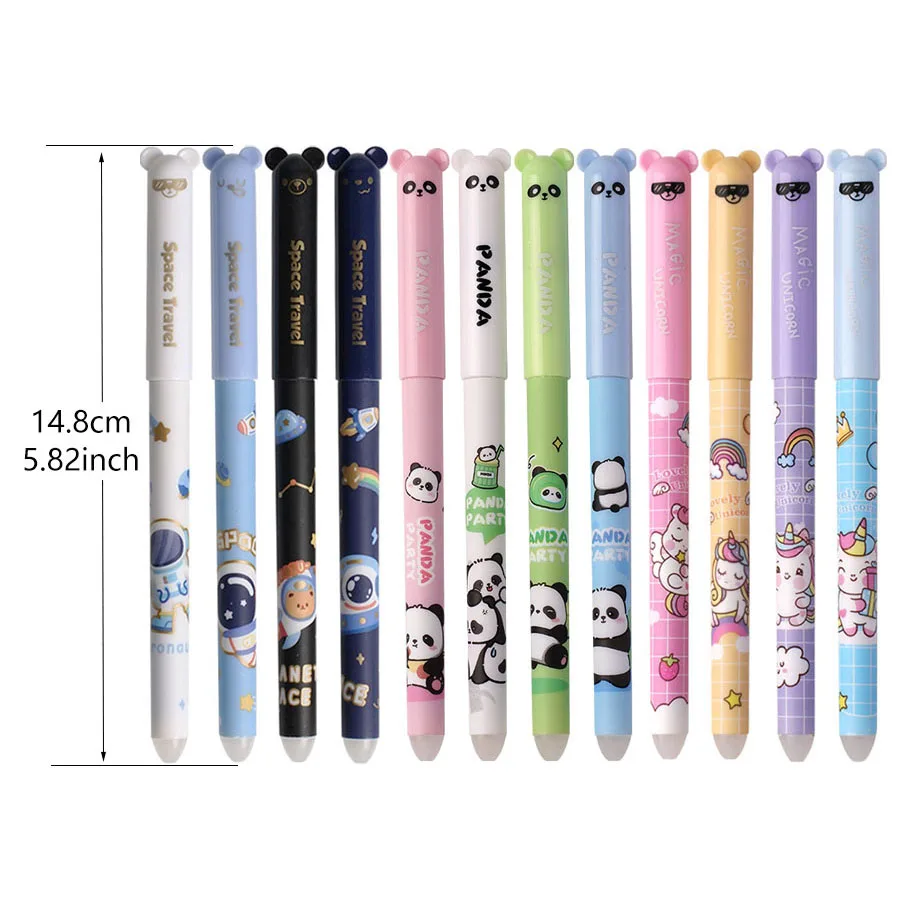 12pcs/set Little Bear Gel Pens-Fine Point 0.5mm Blue&black ink, kawaii Astronaut Panda Unicorn Designs Gift for Students write S