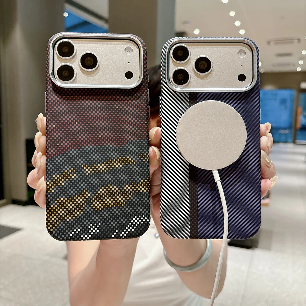 Kohlefaser-Textur Magnetische Hülle für iPhone 17 16 15 14 13 Pro Max Air Ultradünne Legierungs-Linse Kabelloses Laden für Magsafe Cover – Detail 15