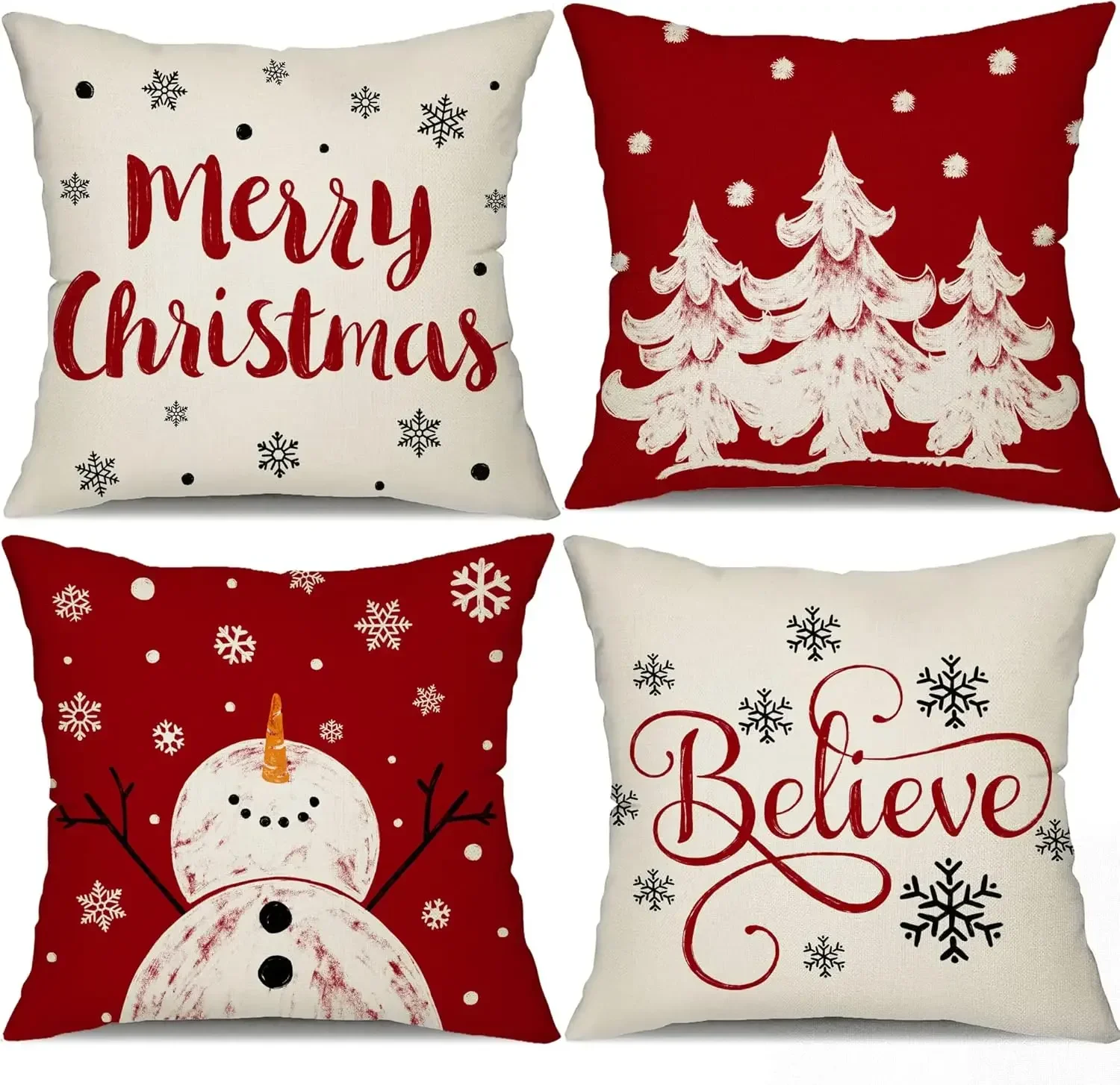 Red Christmas Pillow Covers Merry Christmas Tree Believe Snowflake Winter Holiday Decor Cushion Cover for Home Couch