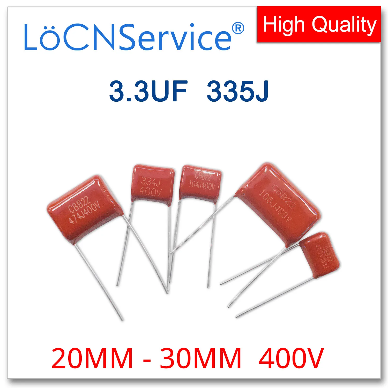 LoCNService 100PCS 200PCS 400V 20MM 25MM 30MM 3.3UF 335J CBB Polypropylene Film Capacitor High Quality