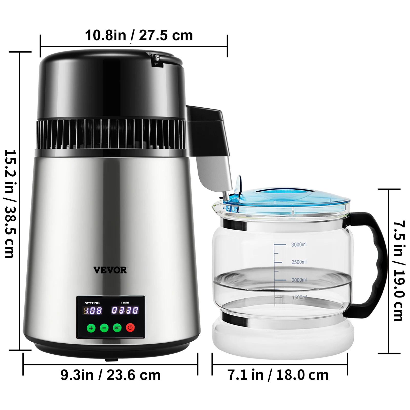SucceBuy 4L Waterdestilleerder Purifier Filter 1 L/H Distillatiesnelheid Dispenser Drinkfles Waterontharder Touchscreen Thuisgebruik