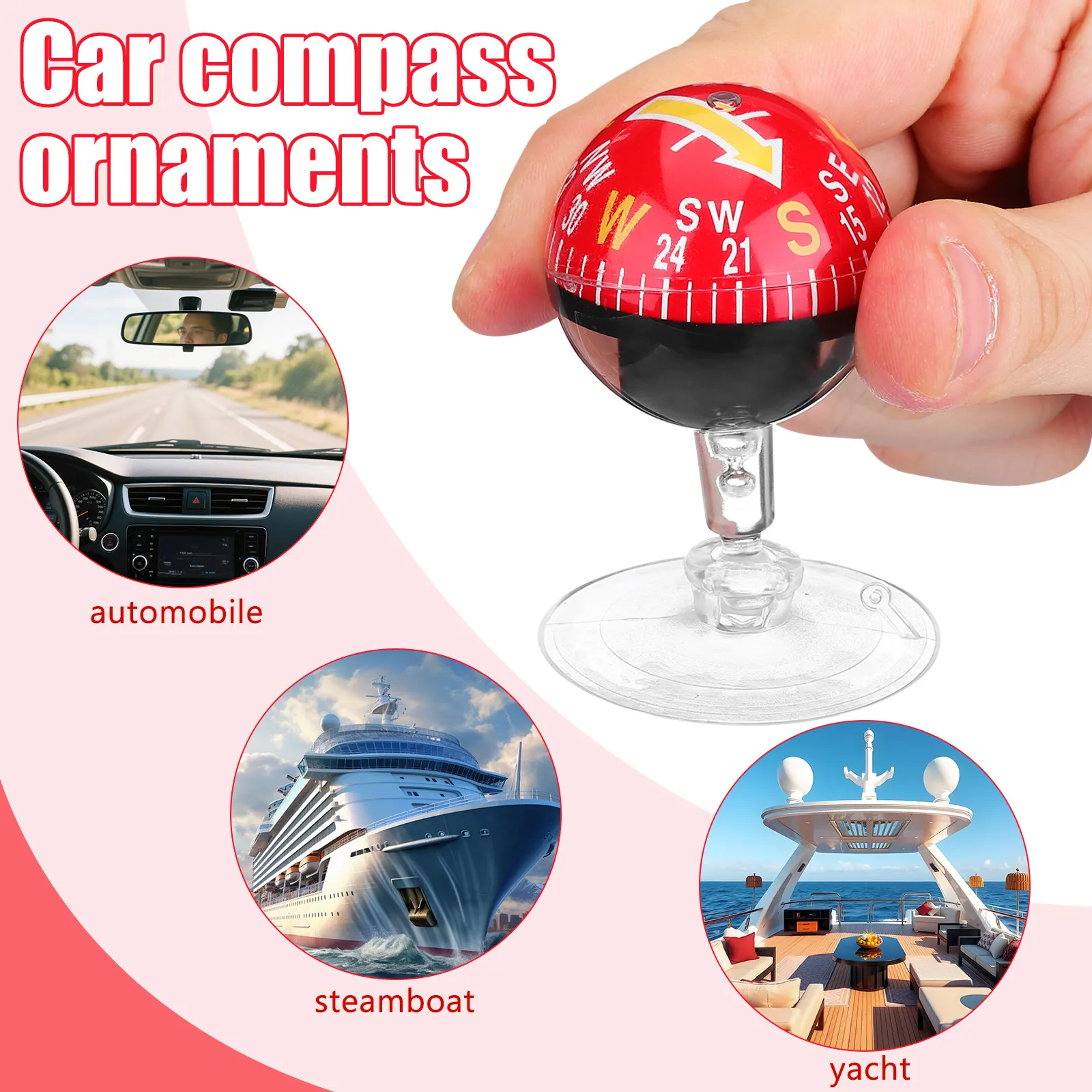 Vehicle Compass with 38Mm Suction Cup Portable Dashboard Windshield Mount for Car Boat Hiking Outdoor Travel High Precision