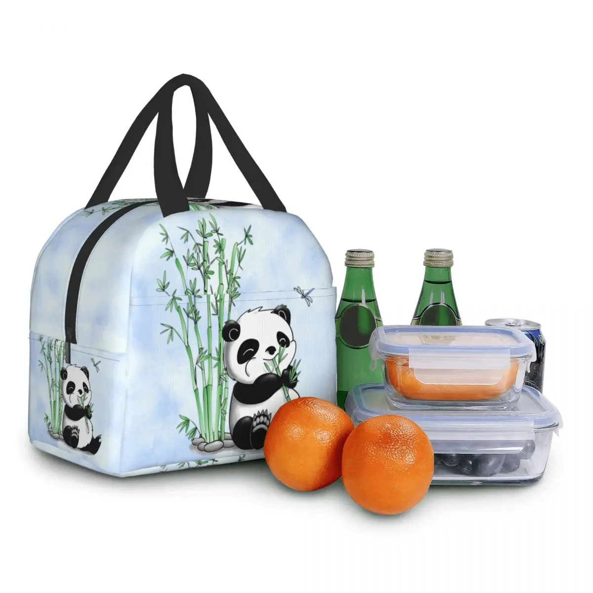 Panda Bear Insulated Lunch Bag for Camping Travel Portable Thermal Cooler Lunch Box Women Kids Work Picnic Food Storage Bags