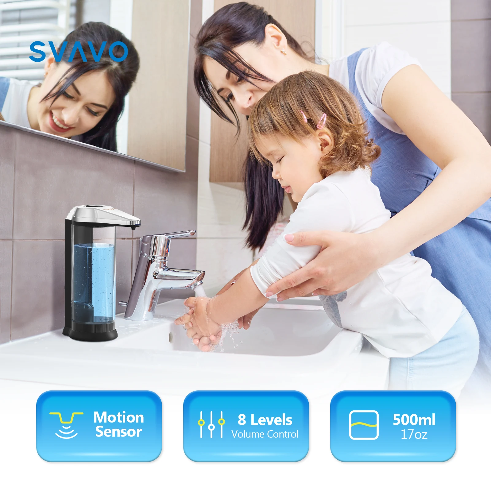 SVAVO Automatic Soap Dispenser Touchless Liquid Dosage Adjustable Countertop Soap Dispenser Wall for Bathroom Kitchen