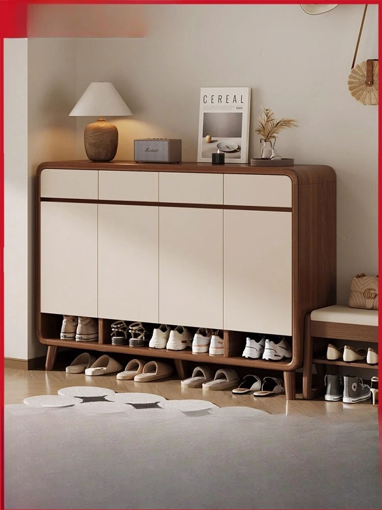 

Shoe cabinet household door entrance door storage integrated against the wall indoor entrance cabinet 2025 new door solid wood