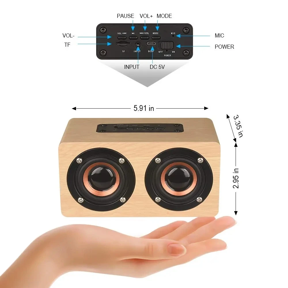 Portable Wooden Bluetooth Speaker HIFI Stereo Sound Handcrafted Retro Wireless Loudspeaker With MIC TF AUX Play Computer Column