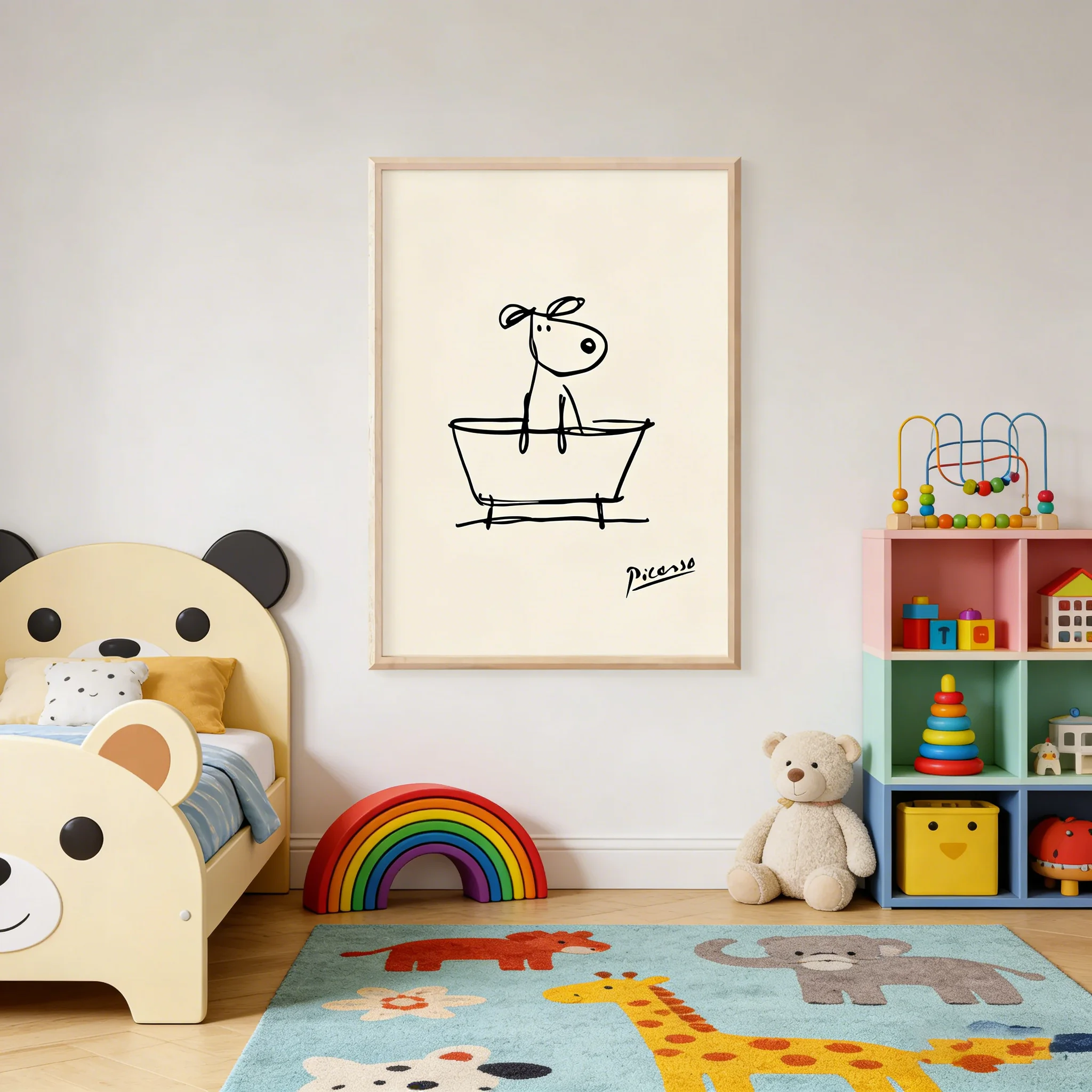 Dog in a Bathtub Wall Art Print, Line Art Bathroom Poster, Picasso Bathroom Print, Minimalist Bathroom Decor, Funny Dog Print, D view 6