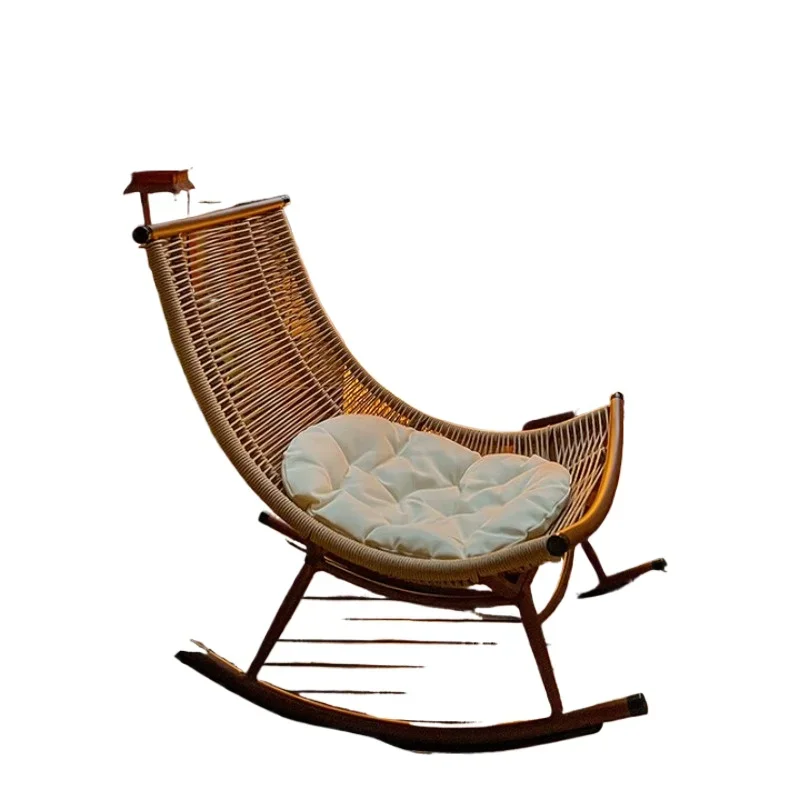 

Single rattan balcony rattan teng chair outdoor rocking balcony leisure recliner household adult lazy