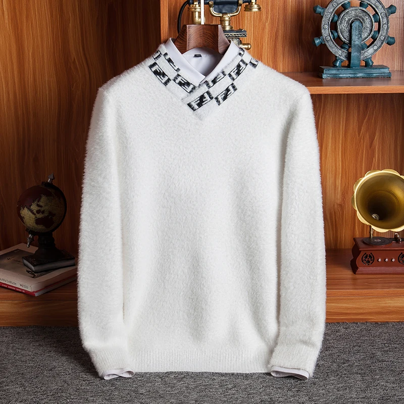 

Winter Erdos City Thick Wool Sweater with Velvet Men's High Collar mink Fleece Sweater Zipper Collar Bottom Sweater