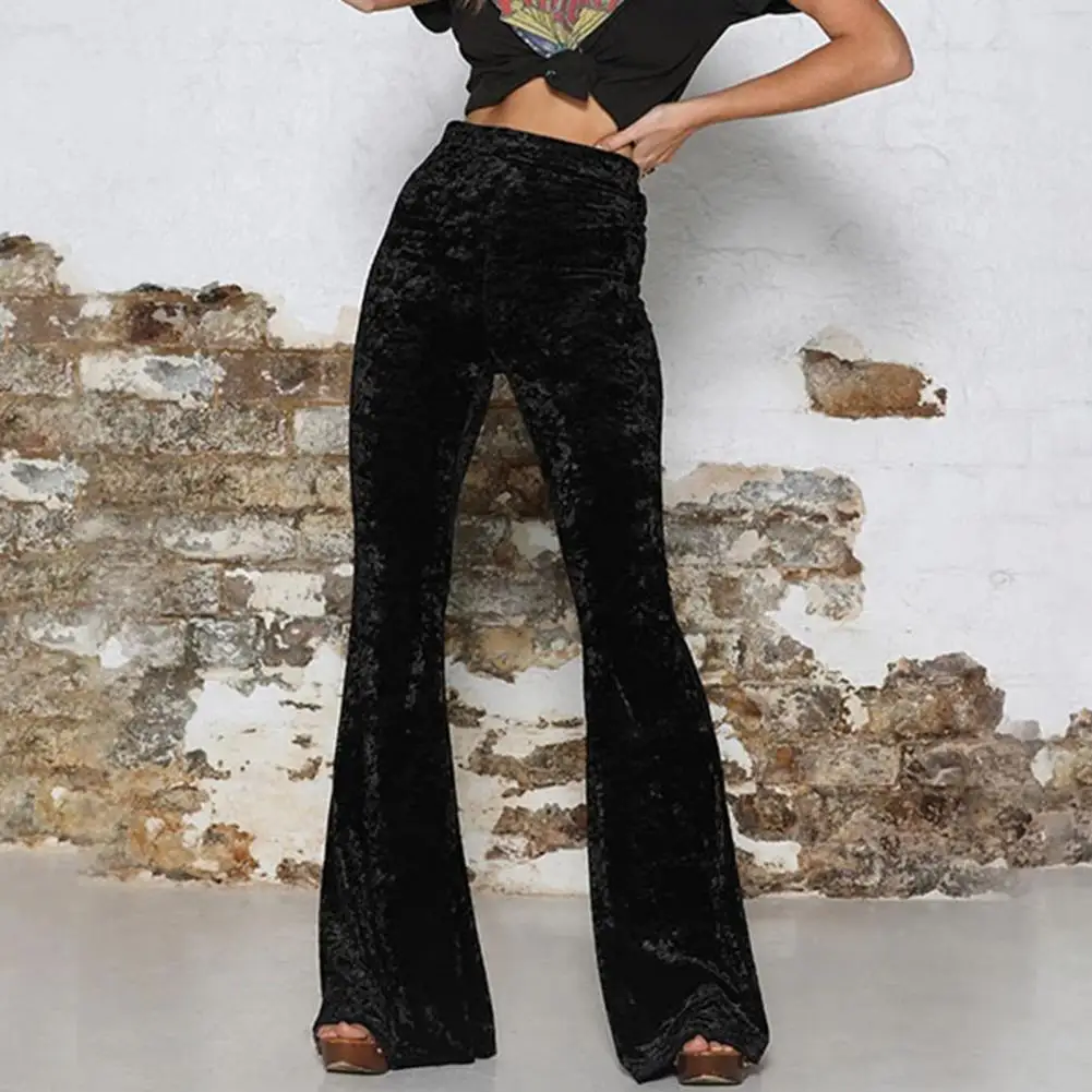 Women Flared Pants Elegant Velvet Flared Pants for Women High Waist Wide Leg Trousers with Lift Stylish Wear Vacation Work Pants