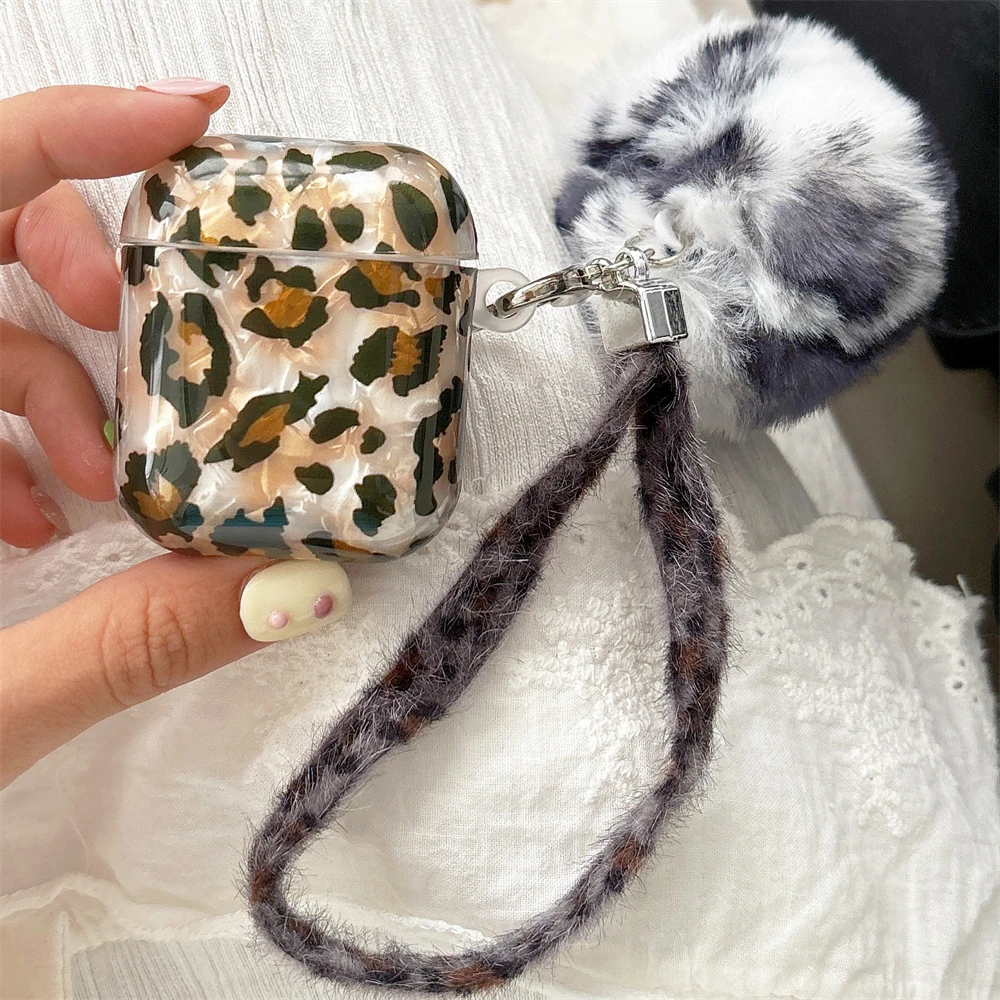 Funda de lujo con estampado de leopardo para Airpods 1, 2, 3, carcasa protectora con colgante, funda suave para Airpods Pro 2