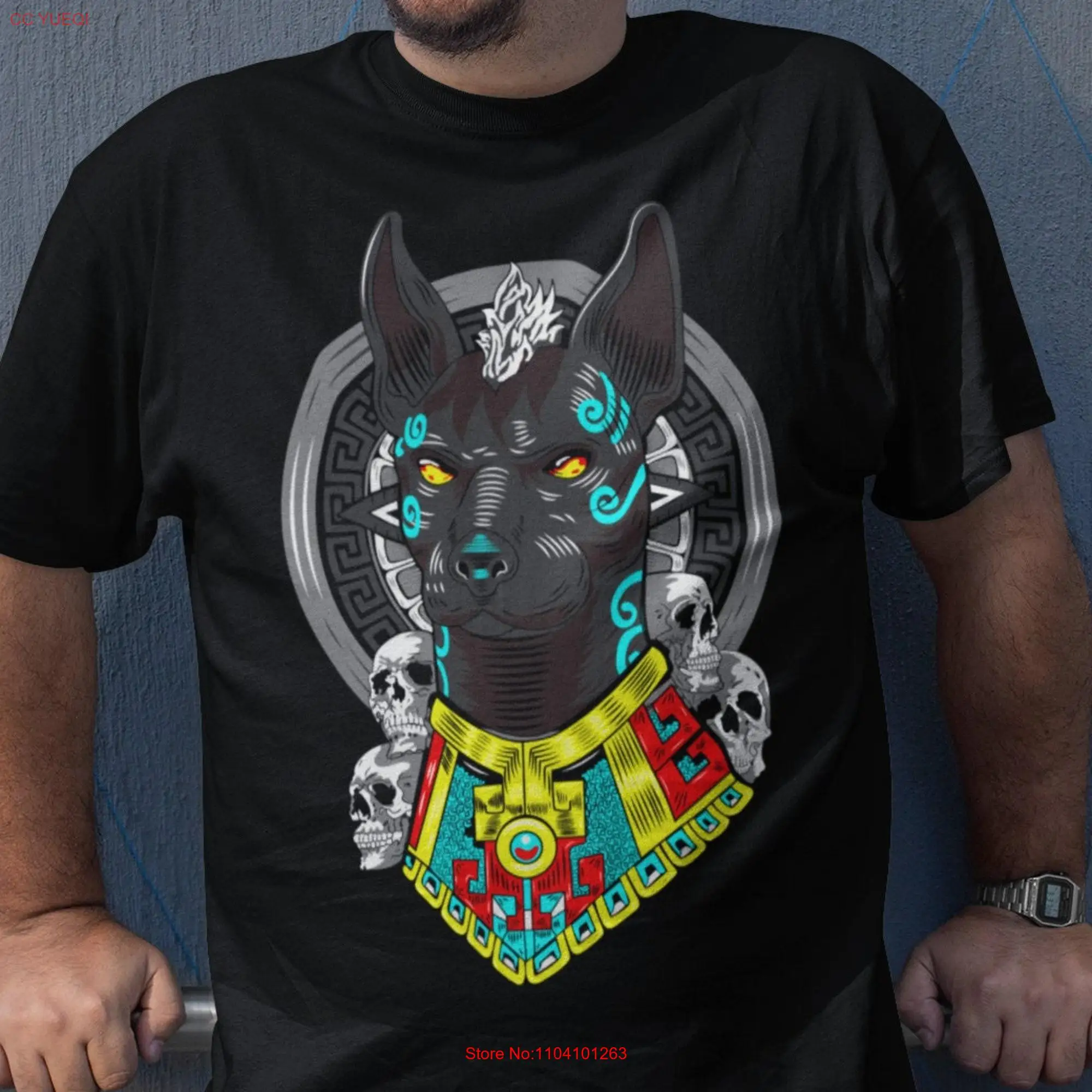 Xolo dog aztec art print xoloitzcuintli mexican t shirt day of the dead mens clothing men regalo para hombre