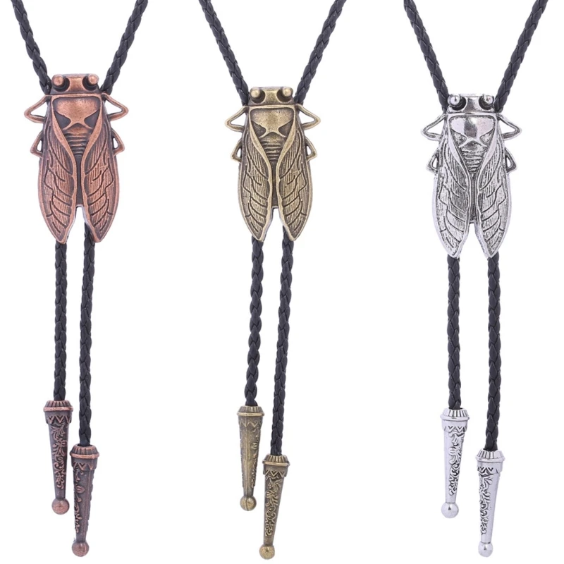 Elegant Black Bolo Tie with Cicada Pendant Cowboy Cicada Necktie Western Necklace Cool Bola-Tie Western Cowboy Costume