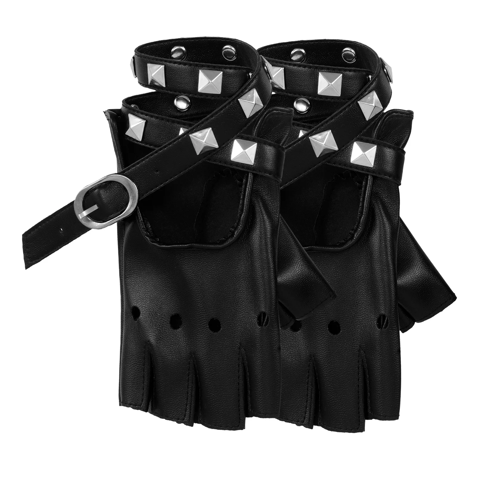 1 par de guantes negros sin dedos PU remache de imitación estilo Punk fiesta de baile Cosplay accesorios de disfraz para mujer