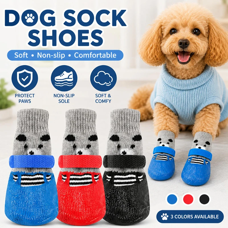 Autumn Winter Pet Dog Shoes Sock Waterproof Cats Dogs Rubber Socks Non-slip Dog Rain Snow Boots Socks Dogs Knitting Warm Sock