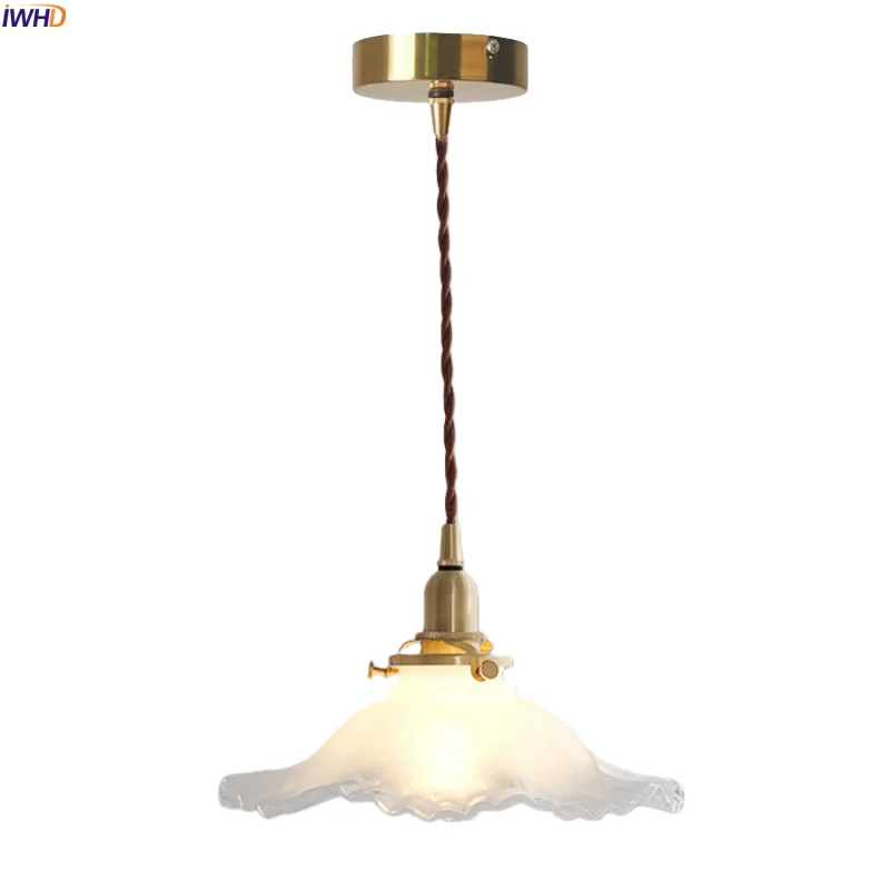 

IWHD French Vintage LED Pendant Lamps For Dining Table Living Room Bedside Home Decor White Glass Brass Hanging Light Luminaria