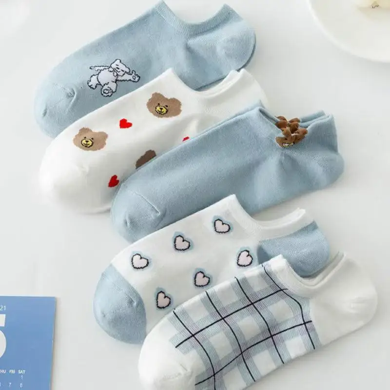 5 pairs of summer and spring three dimensional bear ear ladies' socks odor proof and sweat absorbent for Valentine's Day Easter