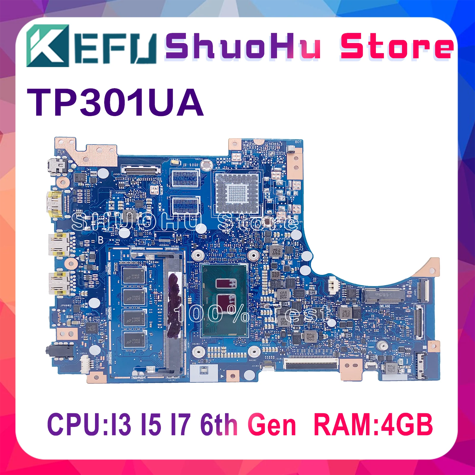 

KEFU TP301UJ MAINboard For ASUS Vivobook Flip TP301U TP301UA Q303UA TP301UJ Motherboard I3 I5 I7-6500U 4GB GT920M UMA 100% Test