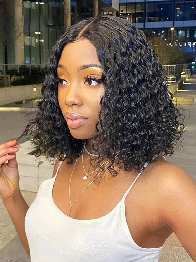 

13x6 Deep Wave Lace Front Curly Wigs 200 Density Bob Wigs Human Hair for Women Choice Brazilian Hair Glueless Wigs Ready to Wear