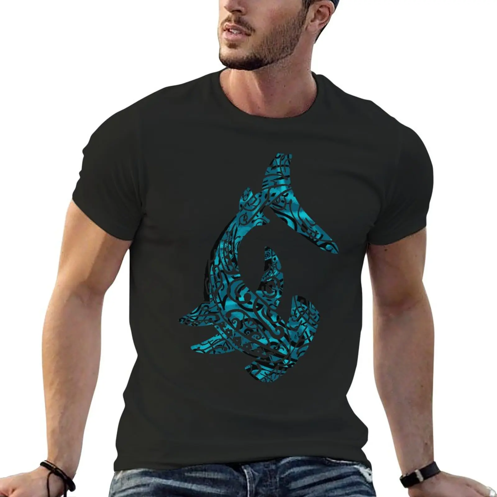 Water-shimmer Hammerhead Tribal Shark T-Shirt boys whites customs heavyweights quick drying t shirts for men