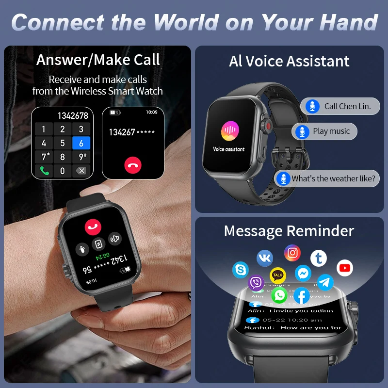 LIGE แฟชั่น 1000 mAh สมาร์ทนาฬิกาผู้ชายผู้หญิง 1.85 "HD Full Touch Screen IP68 กันน้ําบลูทูธ Smartwatch สําหรับ Android iOS