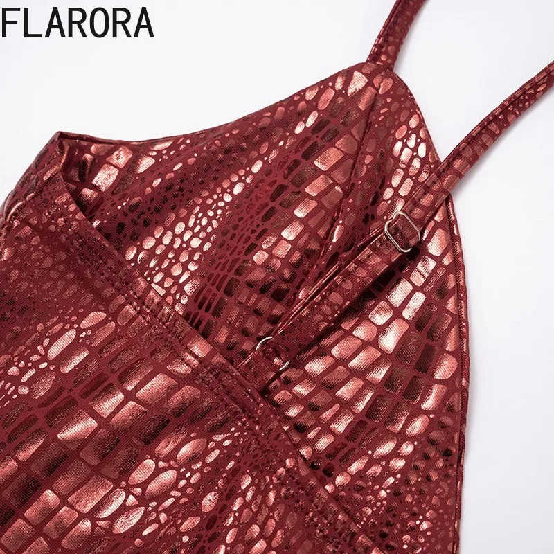 FLARORA Sexy Pu Leather Mini Dress Woman Spaghetti Strap V Neck Sleeveless Backless Dresses Beach Vacation Club Party Dresses