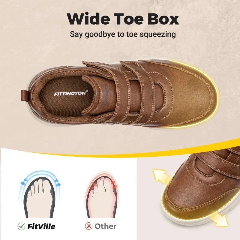 Fittington Me's Diabetic Dress Shoes Water-resistant Extra Wide Toe Causal Business Leather Shoes for Men Comfort Relief Pain