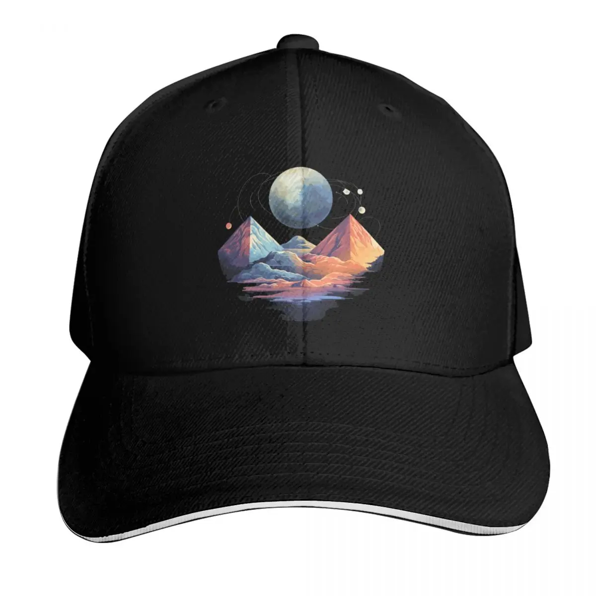 Mystical Moon and Planets in Space Baseball Cap Adjustable Buckle Closure Moisture Wicking Quick Dry Curved Brim Classic Fit