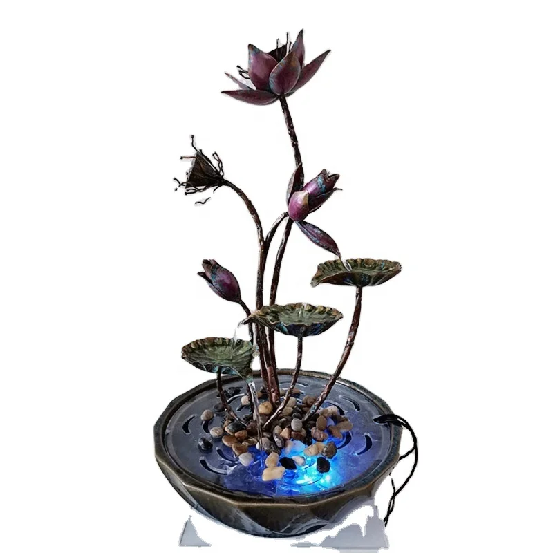 Handmade Copper Tabletop Fountains Indoor Lotus Fountains Tabletop Waterfall Decoration