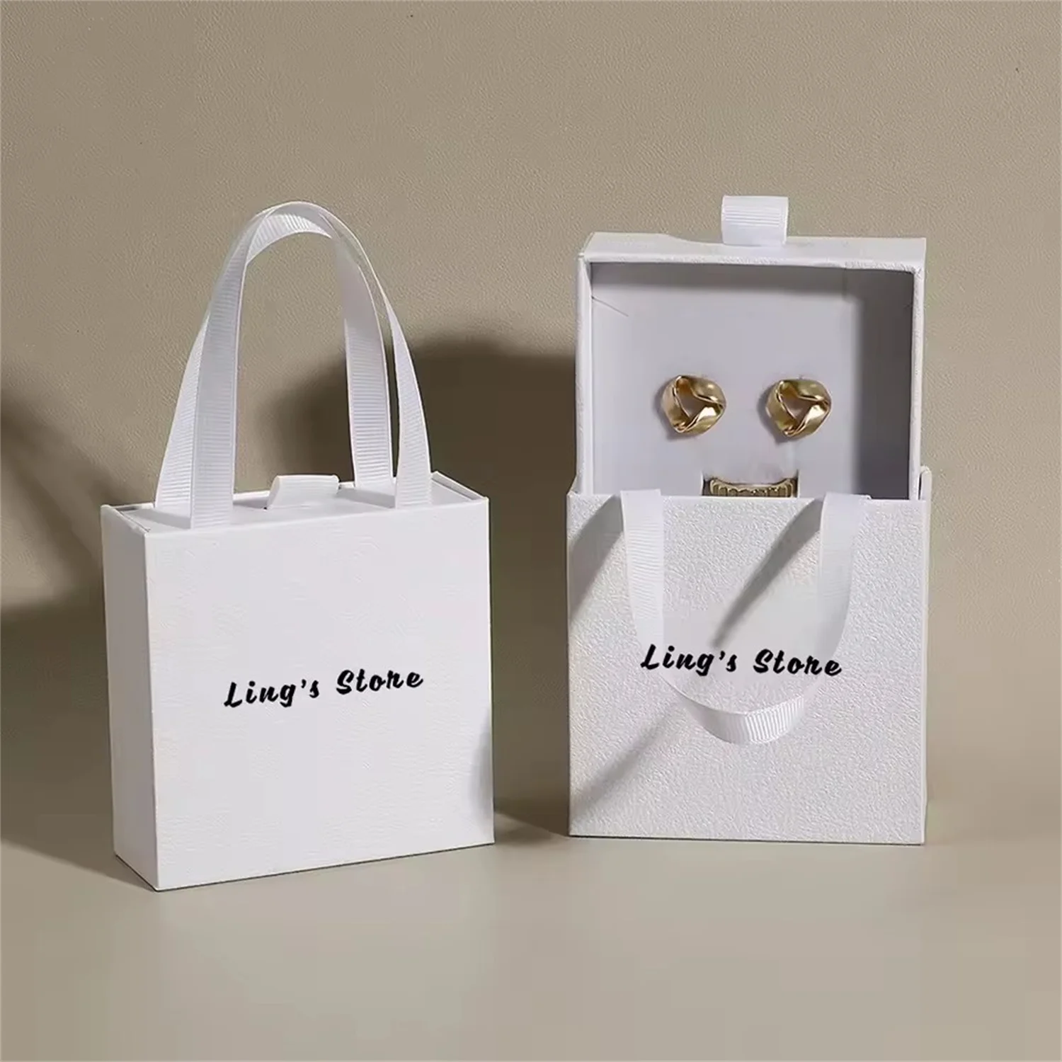 

Custom Logo White Luxury Small Sliding Drawer Gift Perfume Paper Shopping Bag For Jewelry Bracelet Box With Satin Ribbon Handle