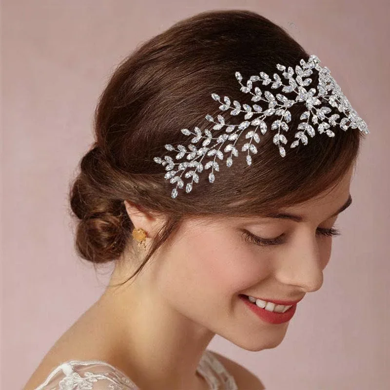 Trendy Bride Hair ornaments Silver color Wedding Zircon Tiaras Women Headband Wedding Hair Accessories Jewelry Crowns Headpiece