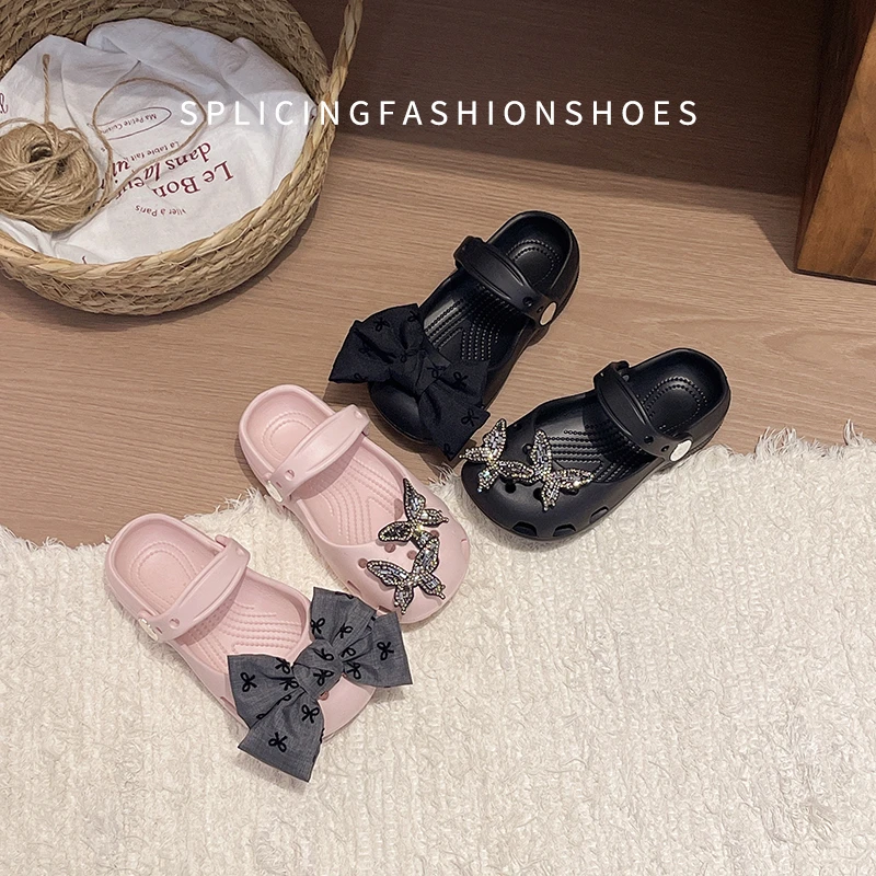 Children Sandals with Big Bows Korean Style Versatile Girls Princess Shoes Hollowed-out 2026 Summer New Kids Beach Shoes Soft