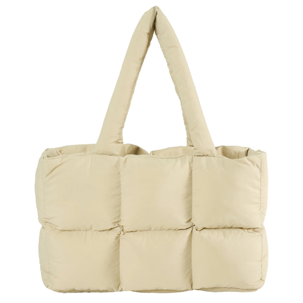 

Women Puffer Shoulder Bag Solid Color Quilted Single Shoulder Bag Large Capacity Soft Cloud Tote Bag Trendy Commuting Bags