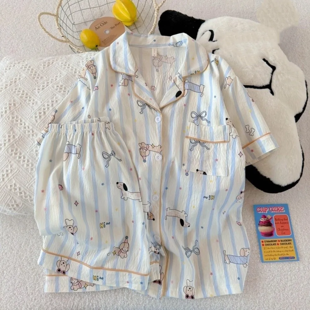 

Anime Homewear Short Sleeve Cartoon Pajamas Set Dog Cat Animal Women Sleepwear Kitten Casual Shorts Puppy Cat Nightwear Summer