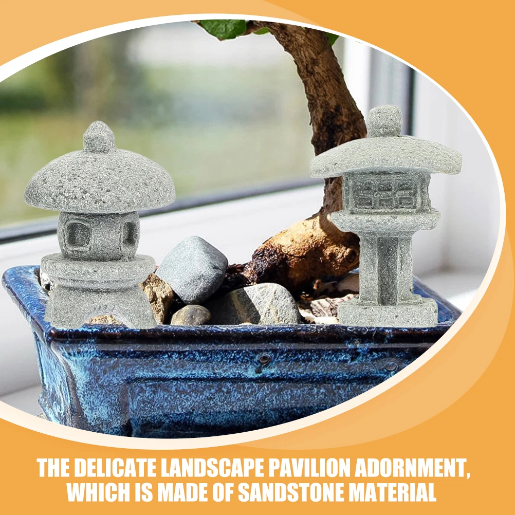 

6 Pcs Lantern Stone Statue Miniature Grey Garden Decor Bonsai Ornaments Sandstone Durable Safe Landscaping