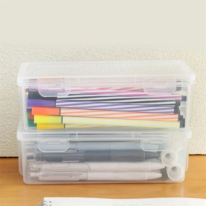 1PC Large Capacity Pencil Case Box PP Material Transparent Pencil Box Stackable Office Supplies Storage Organizer Box