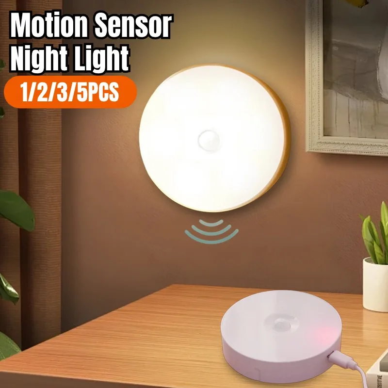 Luz nocturna ajustable con Sensor de movimiento LED, luz para dormitorio, recargable por USB, inalámbrica, para mesita de noche, cocina, pasillo, armario