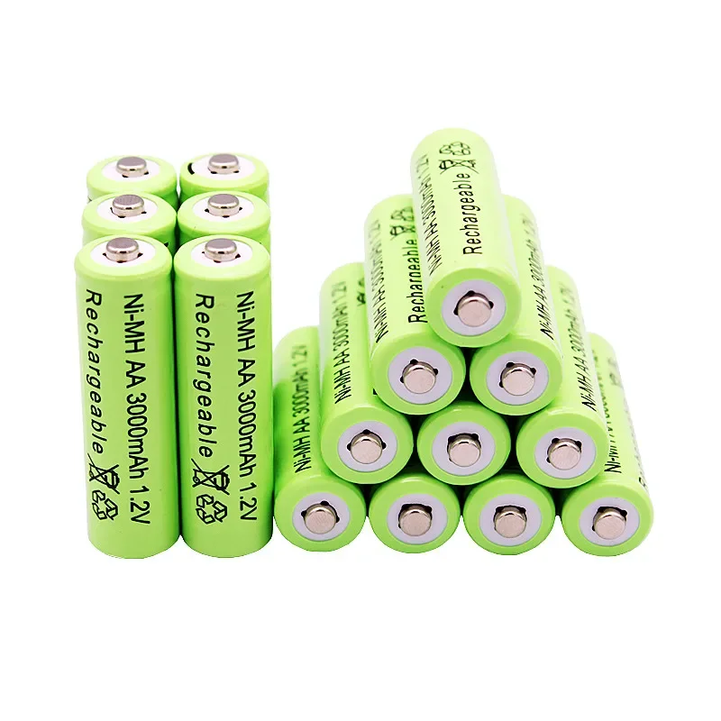 1.2V AA 3000mAh NiMH 1.2V rechargeable battery, green battery can be used for calculators, small toys, flashlights, etc