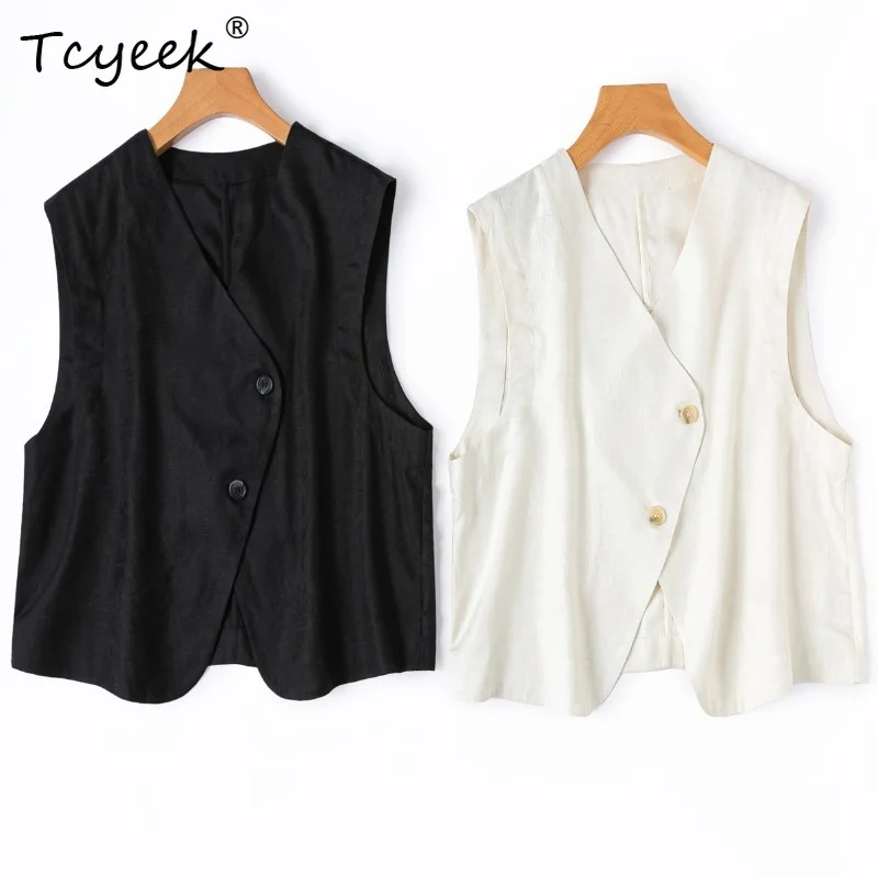 

Tcyeek 100% Real Mulberry Silk Tops for Women 2026 Summer High-end Design Layered V-neck Tanks Top Clothes for Ladies Ropa Mujer