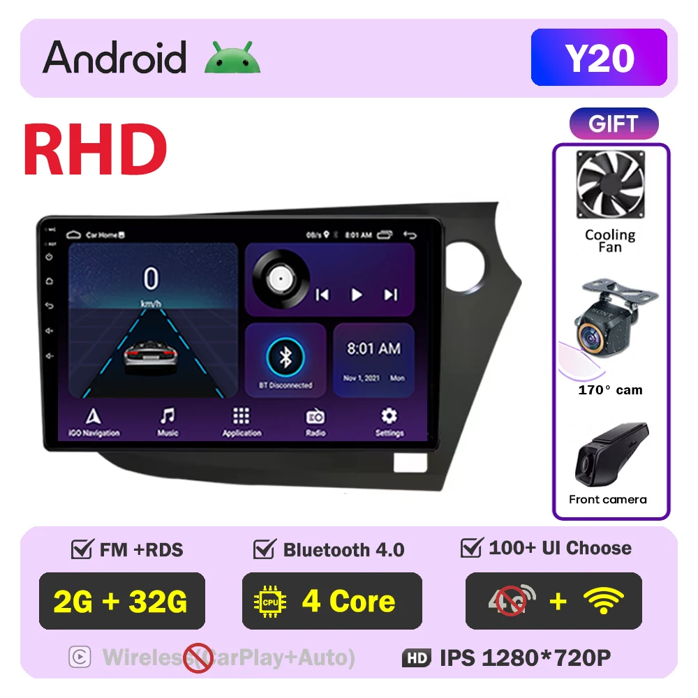Autoradio Android Navigatie Voor Honda Insight 2009 2010 2011-2014 Multimedia Video Player Head Unit Geen 2din DVD QLED scherm