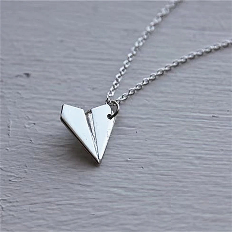 Paper Airplane Necklace - Silver Color Chain - Boy or Girl Necklace - Couple Gift - Fun Everyday Gift Idea