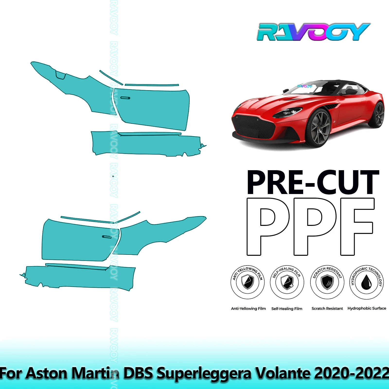 

For Aston Martin DBS Superleggera Volante 2020-2022 8.5mil Pre-Cut PPF Door & A/B Pillar Kit TPU Paint Protection Film Set