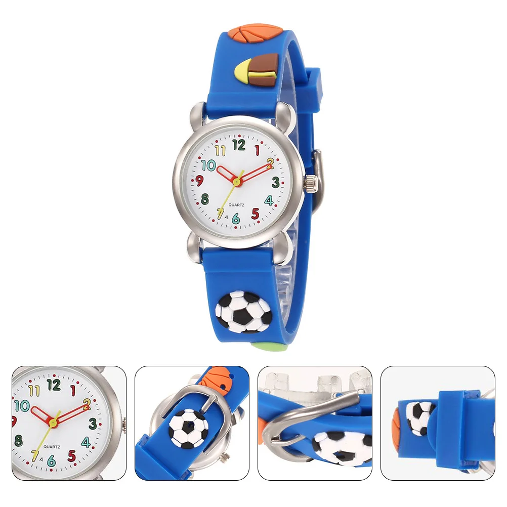 블루 PVC 스트랩용 만화 축구 패턴 시계 스테인레스 스틸 버클 로마 숫자가 있는 조절 가능한 탄성 손목시계
