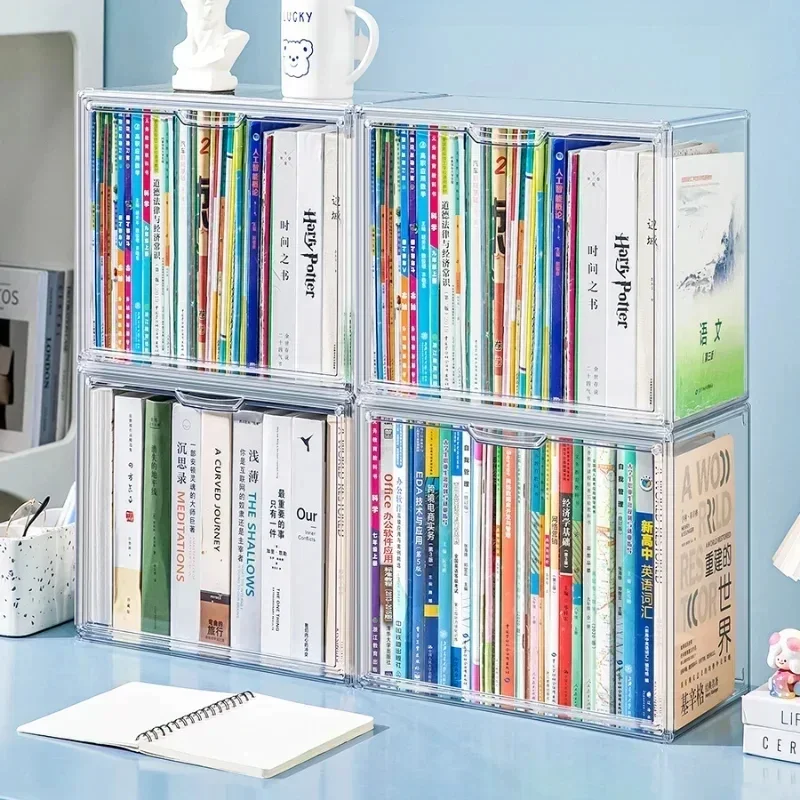 Acrylic Plastic Cube Toy Box Transparent Book Storage Box Dispaly Bin Large Bookcase Storage Containers Large Desk Organizer