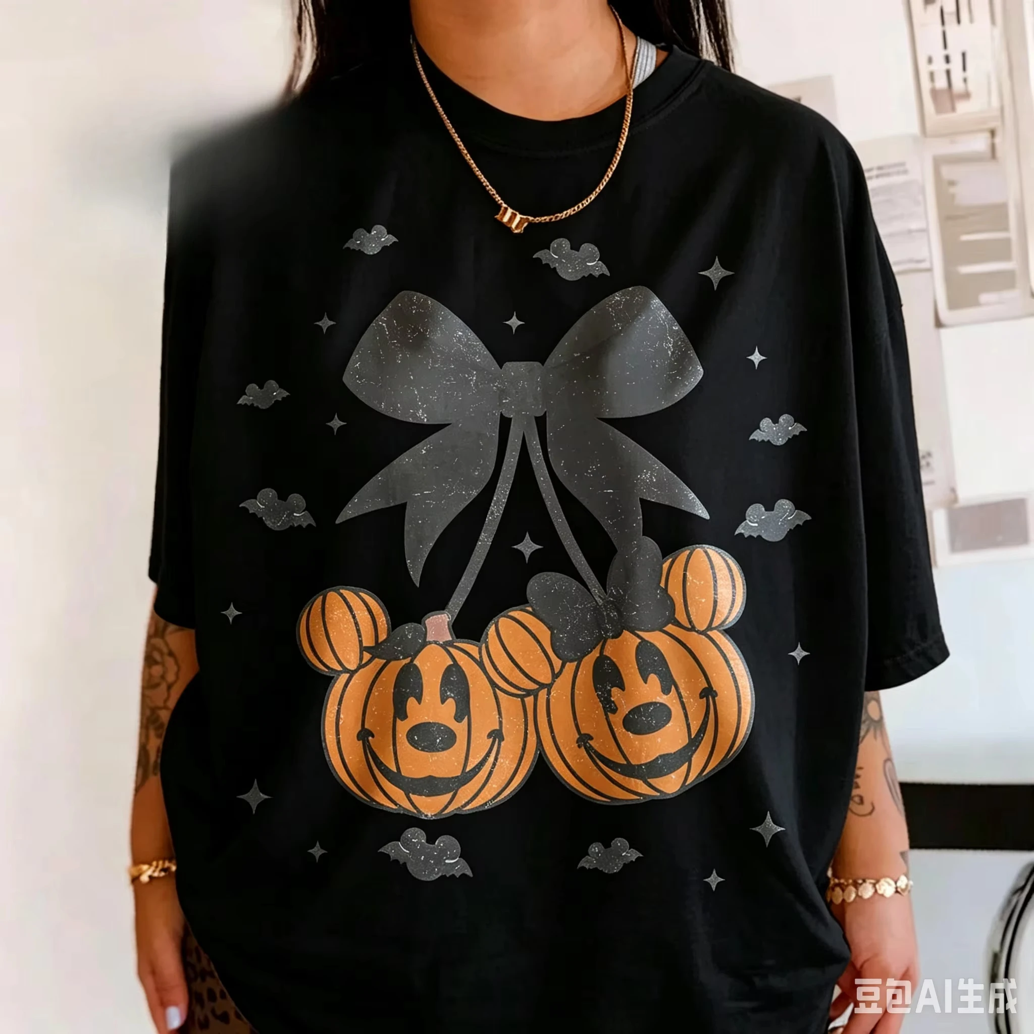 2026 Halloween New Family Clothing Cotton T-shirt Pumpkin Mouse Printed T-shirt Men's/Women's Holiday Leisure T-shirt Kids Shirt