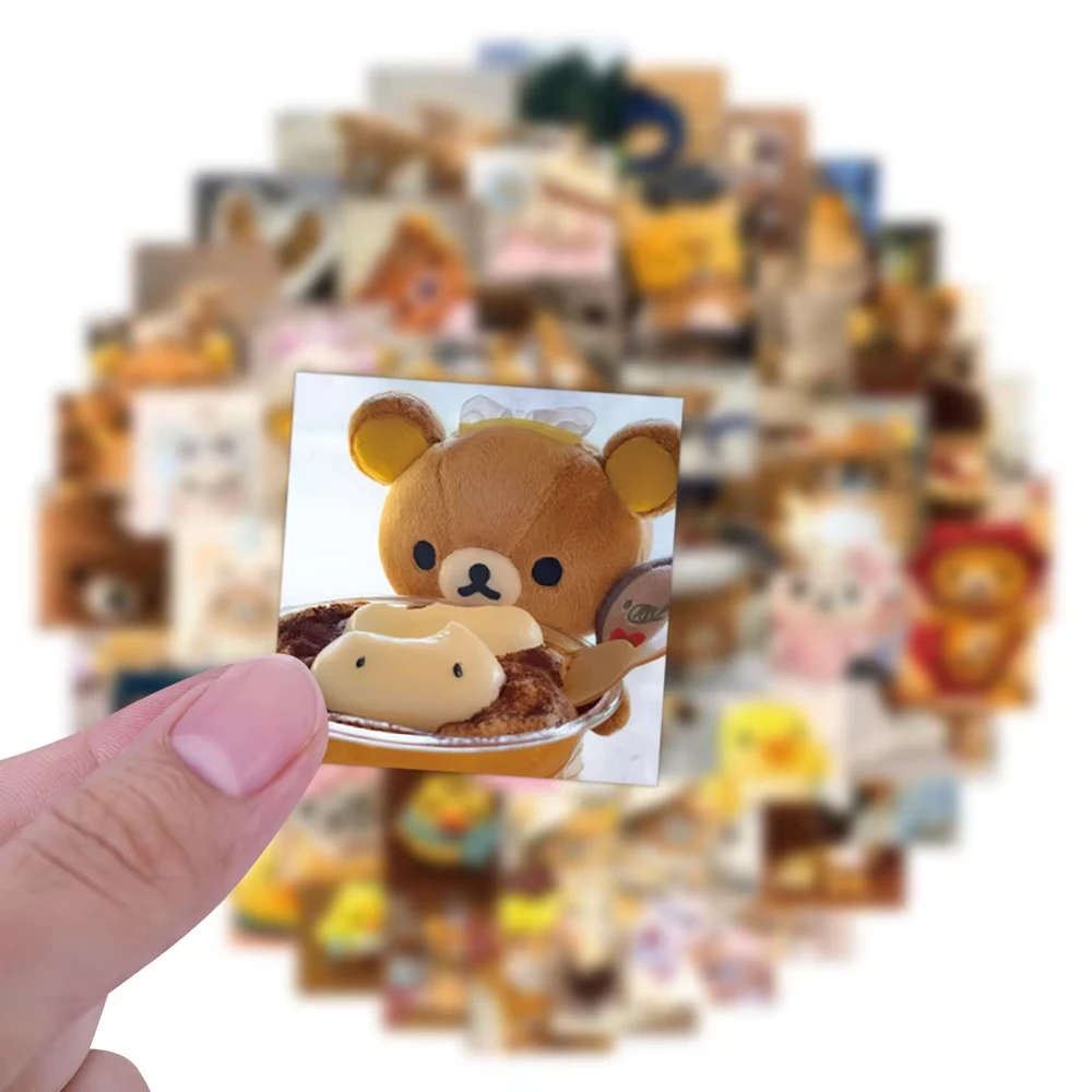 75pcs Cute Rilakkuma Stickers Kawaii Bear Yellow Duck Cartoon Decals Laptop Water Bottle Luggage Skateboard Decor Gift