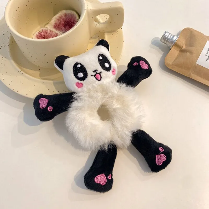 Panda Kühe Katze Kaninchen Plüsch elastische Haarbänder süße Pferdeschwanz Krawatten Frauen Mädchen süße Cartoon Haargummis Weihnachten – Detail 6