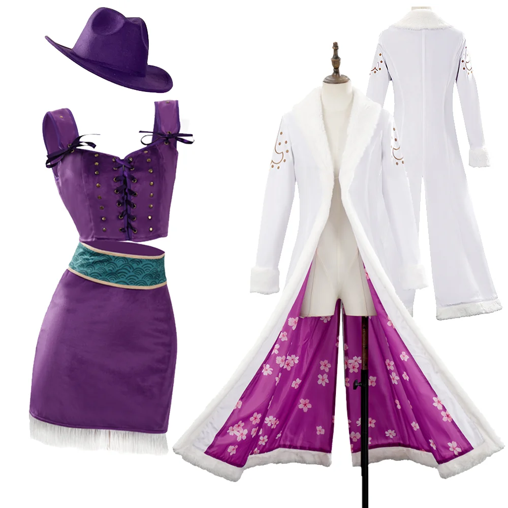 Disfraz de Nico Robin, disfraz de pirata de Anime, abrigo, sombrero de vaquero, falda superior, disfraz de Halloween para mujer adulta, disfraz de Carnaval